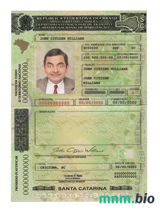 Brazylia (SantaCatarina)szablon prawa jazdy w formacie PSD, ze wszystkimi czcionkami